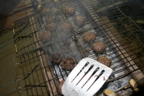 flipping burgers