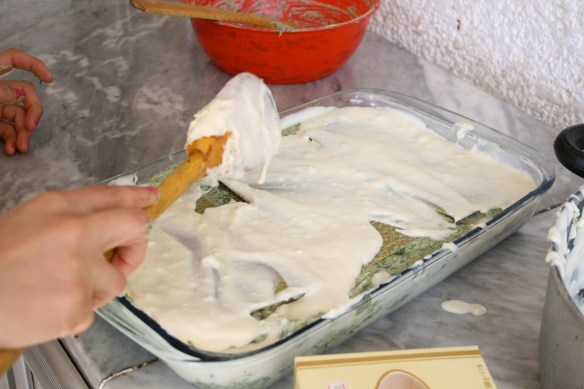 top with bechamel sauce